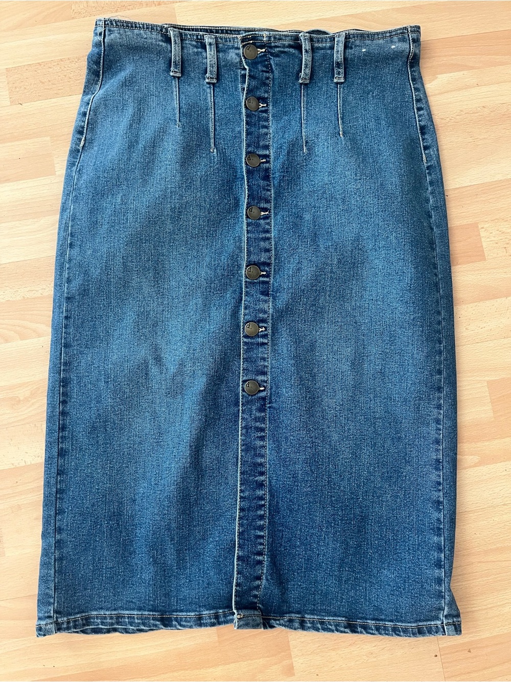 d. jeans Blue Button-Front Midi Denim Skirt